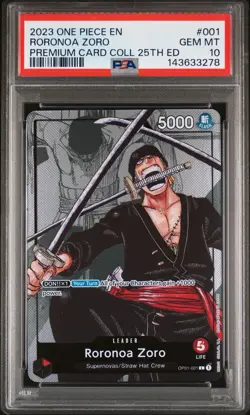 2023 ONE PIECE BANDAI PREMIUM COLLECTION 25TH EDITION #001 RORONOA ZORO PSA 10 - Image 1