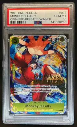 2023 One Piece Monkey D Luffy Pre-Release Winner #OP04-036 PSA 10 - Image 1
