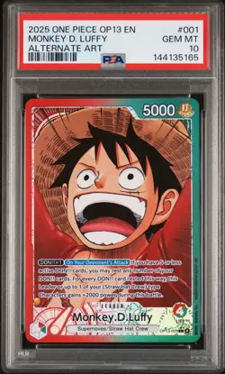 2025 ONE PIECE OP13-CARRYING ON HIS WILL ALTERNATE ART MONKEY D. LUFFY PSA 10 - Image 1