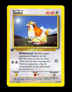 1999 Pokemon PIDGEY Base Set 1ST EDITION GERMAN Non Holo Card 57/102 Taubsi NM - Image 1