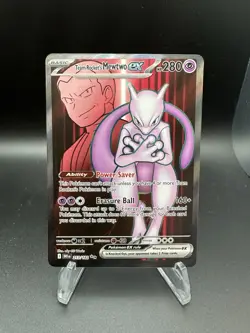 Pokemon TCG Destined Rivals Team Rockets Mewtwo EX Ultra Rare Card 213/182 - Image 1