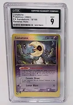 Lunatone 8/100 Reverse Holo EX Sandstorm 2003 Pokemon Card Graded CGC Mint 9 - Image 1