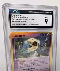 Lunatone 8/100 Reverse Holo EX Sandstorm 2003 Pokemon Card Graded CGC Mint 9 - Image 3