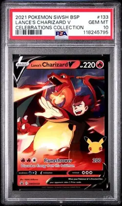 PSA 10 GEM MINT Pokemon Celebrations Lance’s Charizard V Promo Card SWSH133 - Image 1