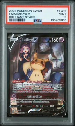 2022 POKEMON SWORD & SHIELD BRILLIANT STARS #TG16 FULL ART/MIMIKYU V PSA 9 - Image 1