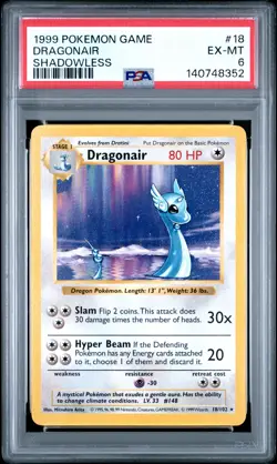 1999 POKEMON BASE SET SHADOWLESS #18 DRAGONAIR PSA 6 - Image 1