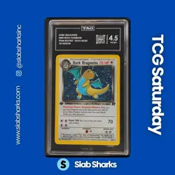 2000 POKEMON TEAM ROCKET FIRST EDITION #5/82 DARK DRAGONITE HOLO RARE TAG 4.5 - Image 1