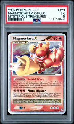 2007 POKEMON DIAMOND & PEARL MYSTERIOUS TREASURES #123 MAGMORTAR LV.X-HOLO PSA 5 - Image 1