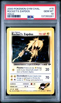 2000 POKEMON GYM CHALLENGE HOLO #15 ROCKET'S ZAPDOS PSA 10 - Image 1