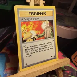 Lt. Surge's Treaty 112/132 Gym Heroes Trainer Unlimited WOTC Pokemon TCG MINT/NM - Image 2