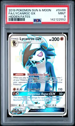 2019 POKEMON SUN & MOON HIDDEN FATES #SV66 FULL ART/LYCANROC GX PSA 9 - Image 1