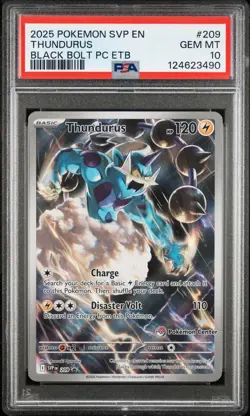 2025 POKEMON BLACK BOLT POKEMON CENTER ETB PROMO #209 THUNDURUS PSA 10 - Image 1