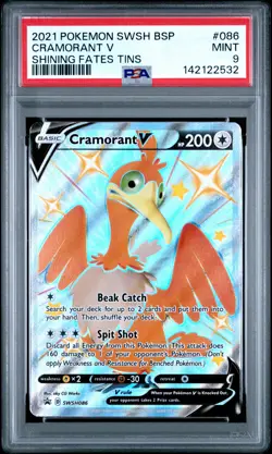 2021 POKEMON SWSH BLACK STAR PROMO SHINING FATES TINS #086 CRAMORANT V PSA 9 - Image 1