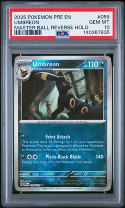 2025 POKEMON PRE EN-PRISMATIC EVOLUTIONS MASTER BALL REVERSE HOLO UMBREON PSA 10 - Image 1