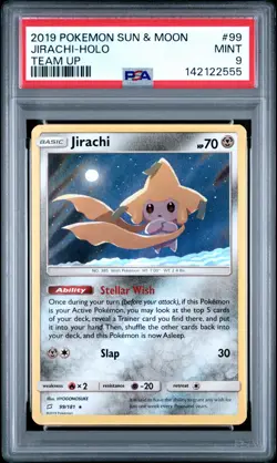 2019 POKEMON SUN & MOON TEAM UP #99 JIRACHI-HOLO PSA 9 - Image 1