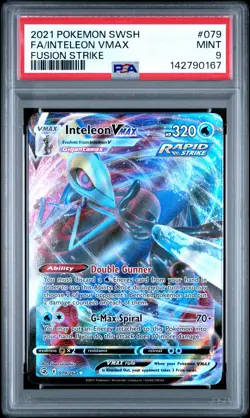 2021 POKEMON SWORD & SHIELD FUSION STRIKE #079 FULL ART/INTELEON VMAX PSA 9 - Image 1