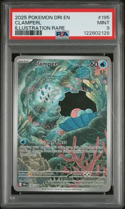 2025 POKEMON DRI EN-DESTINED RIVALS ILLUSTRATION RARE #195 CLAMPERL PSA 9 - Image 1