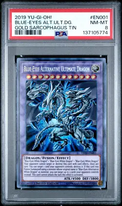 2019 YU-GI-OH! GOLD SARCOPHAGUS TIN BLUE-EYES ALTERNATIVE ULTIMATE DRAGON PSA 8 - Image 1