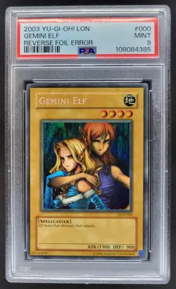 2003 Yu-Gi-Oh! LON Gemini Elf Reverse Foil Error #LON-000 PSA 9 AL8 - Image 1