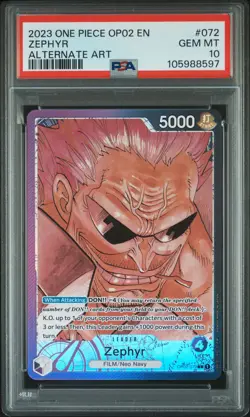 2023 ONE PIECE OP02-PARAMOUNT WAR ALTERNATE ART #072 ZEPHYR PSA 10 - Image 1