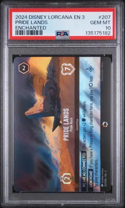 2024 DISNEY LORCANA EN 3-ENCHANTED #207 PRIDE LANDS - PRIDE ROCK PSA 10 - Image 1
