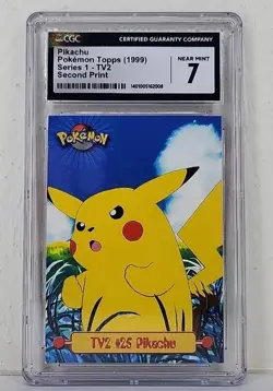 CGC 7 Pikachu TV2 1999 Topps Pokemon Series 1 Card graded Near Mint Slab - Image 1
