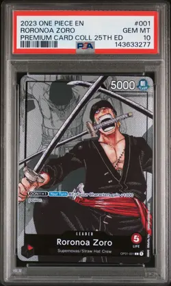 2023 ONE PIECE BANDAI PREMIUM CARD COLLECTION 25TH EDITION RORONOA ZORO PSA 10 - Image 1