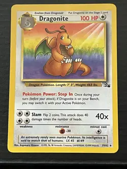 Pokemon TCG Dragonite Fossil 19/62 Non-Holo Unlimited Rare Card - Image 1