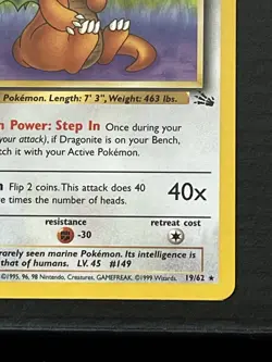 Pokemon TCG Dragonite Fossil 19/62 Non-Holo Unlimited Rare Card - Image 4