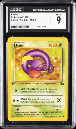 1999 POKEMON FOSSIL 1ST EDITION #46 EKANS CGC 9 - Image 1