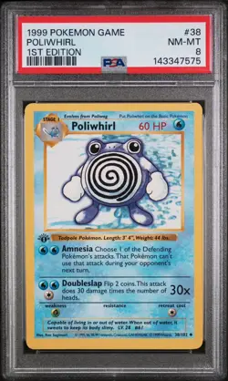 1999 POKEMON BASE SET 1ST EDITION #38 POLIWHIRL PSA 8 - Image 1
