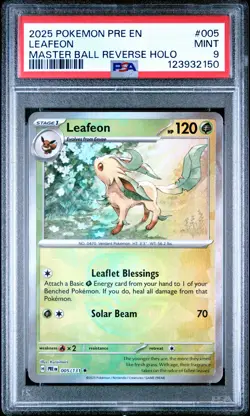 2025 POKEMON PRE EN-PRISMATIC EVOLUTIONS MASTER BALL REVERSE HOLO LEAFEON PSA 9 - Image 1
