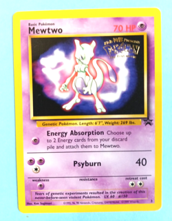 POKEMON VINTAGE BLACK STAR PROMO MEWTWO #3 WB MOVIE STAMPED NON-HOLO VERY LP - Image 1