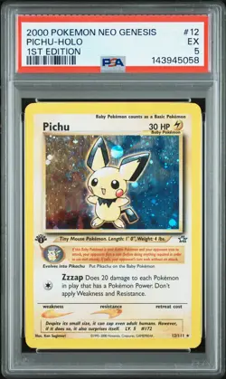 2000 POKEMON NEO GENESIS 1ST EDITION #12 PICHU-HOLO PSA 5 - Image 1