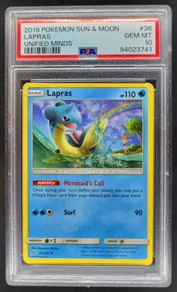 2019 Pokemon Sun & Moon Unified Minds Lapras #36/236 PSA 10 NE - Image 1