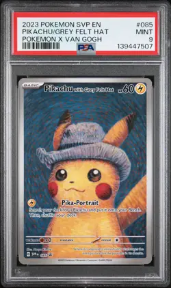 2023 POKEMON SVP EN-SV BLACK STAR PROMO #085 PIKACHU WITH GREY FELT HAT PSA 9 - Image 1