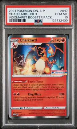 2021 POKEMON INDONESIAN S PROMO INDOMARET BOOSTER PACK CHARIZARD-HOLO PSA 10 - Image 1