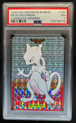 1996 Pokemon Bandai Japanese Carddass Vending Mewtwo Prism #150 PSA 7 - Image 1