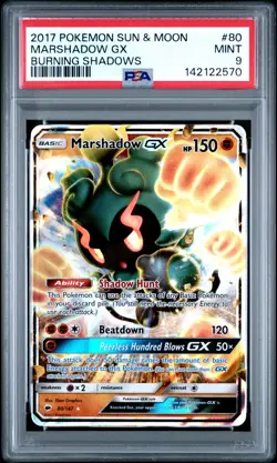 2017 POKEMON SUN & MOON BURNING SHADOWS #80 MARSHADOW GX PSA 9 - Image 1