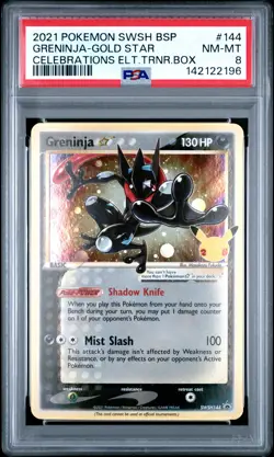2021 POKEMON SWSH CELEBRATIONS ETB PROMO #144 GRENINJA-GOLD STAR PSA 8 - Image 1