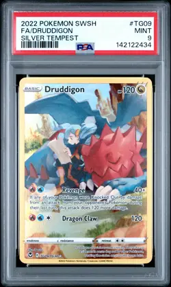 2022 POKEMON SWORD & SHIELD SILVER TEMPEST #TG09 FULL ART/DRUDDIGON PSA 9 - Image 1