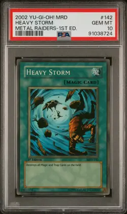 2002 YU-GI-OH! MRD-METAL RAIDERS 1ST EDITION #142 HEAVY STORM PSA 10 - Image 1