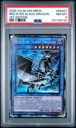 2025 YU-GI-OH! MP25-MEGA-PACK TIN 1ST EDITION #EN031 RED-EYES SLASH DRAGON PSA 8 - Image 1