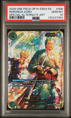 2026 ONE PIECE OP14-EB04-THE AZURE SEA'S SEVEN ALT ART #006 RORONOA ZORO PSA 10 - Image 1
