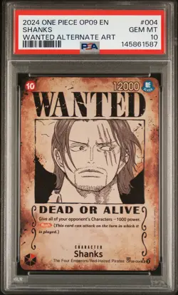 2024 ONE PIECE OP09-EMPERORS IN THE NEW WORLD WANTED ALTERNATE ART SHANKS PSA 10 - Image 1