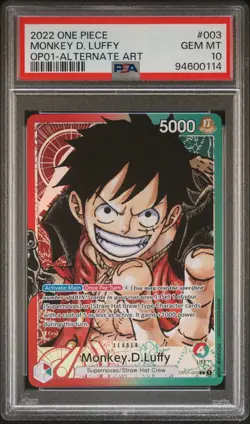 2022 ONE PIECE OP01-ROMANCE DAWN ALTERNATE ART #003 MONKEY D. LUFFY PSA 10 - Image 1
