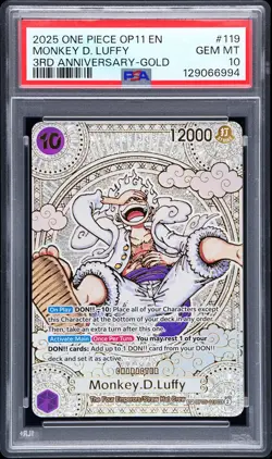 2025 ONE PIECE OP11-A FIST OF DIVINE SPEED 3RD ANNIV-GOLD MONKEY D. LUFFY PSA 10 - Image 1