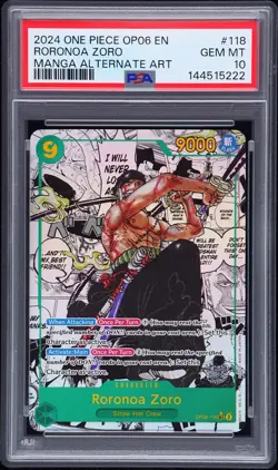 2024 ONE PIECE OP06-WINGS OF THE CAPTAIN MANGA ALTERNATE ART RORONOA ZORO PSA 10 - Image 1