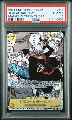 2024 ONE PIECE JPN OP10-ROYAL BLOOD MANGA ALTERNATE ART TRAFALGAR LAW PSA 10 - Image 1