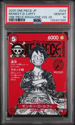 2025 ONE PIECE JPN PROMOS ONE PIECE MAGAZINE VOL.20 #014 MONKEY D. LUFFY PSA 10 - Image 1